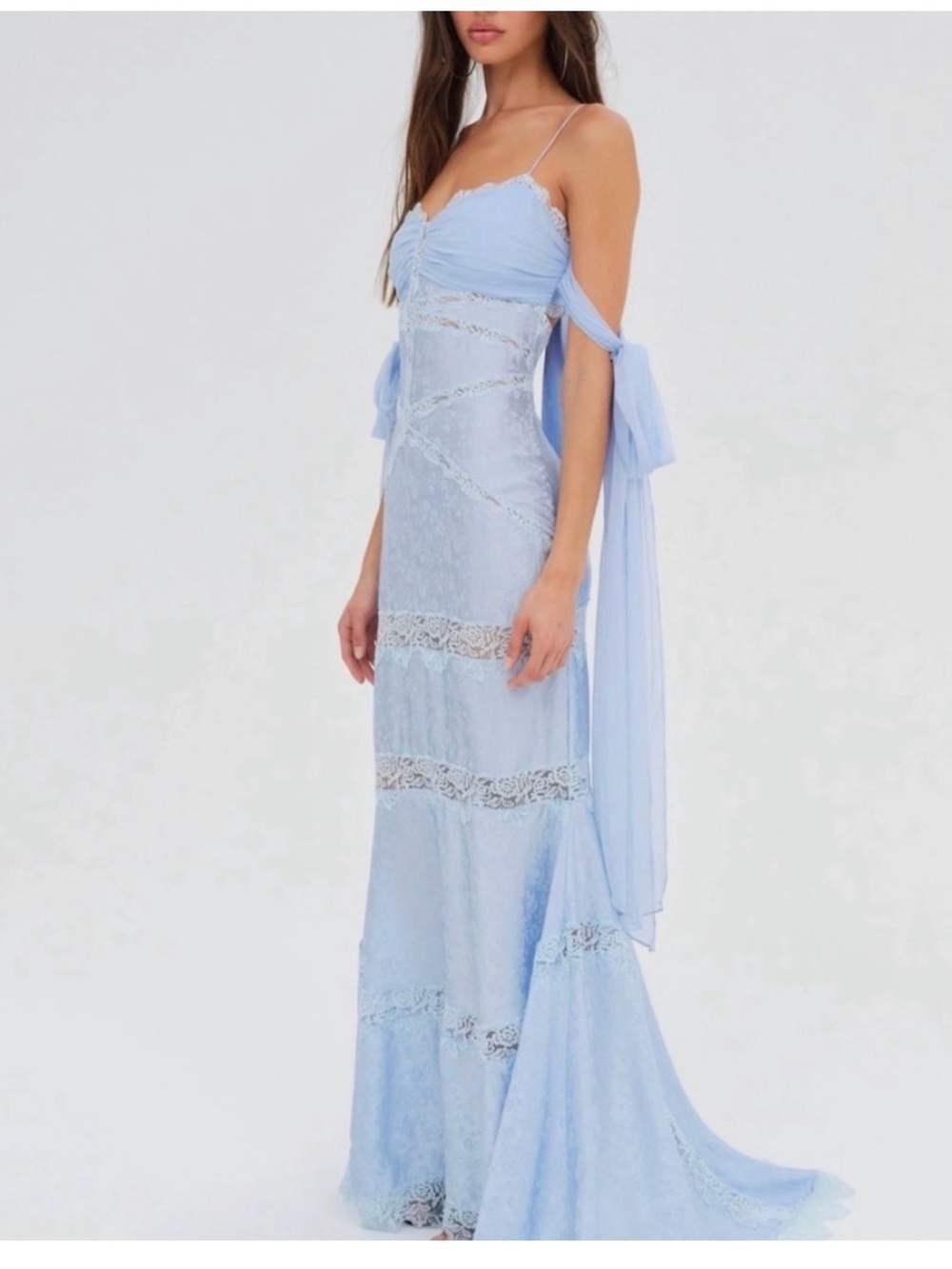 For Love & Lemons Pale Blue Rita Lace Backless Gown - Picture 2 of 10